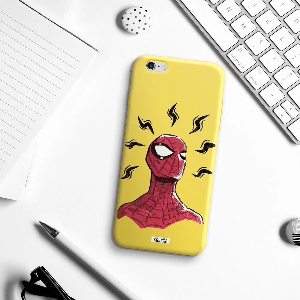 a cartoon of a red spider man Apple iPhone 6 plus Silicone canary yellow Case