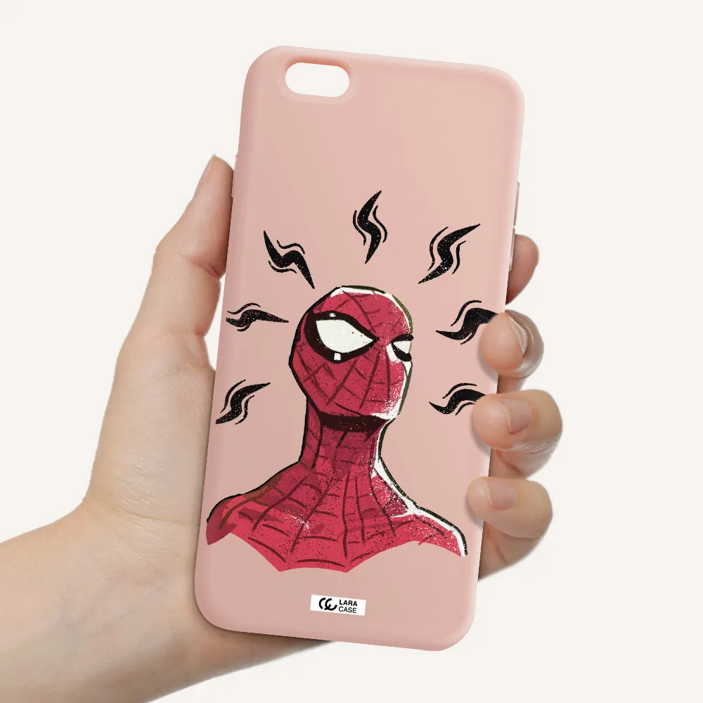 a cartoon of a red spider man Apple iPhone 6 plus Silicone pastel pink Case