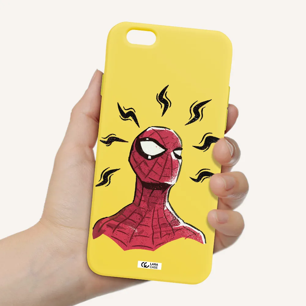 a cartoon of a red spider man Apple iPhone 6 Silicone canary yellow Case