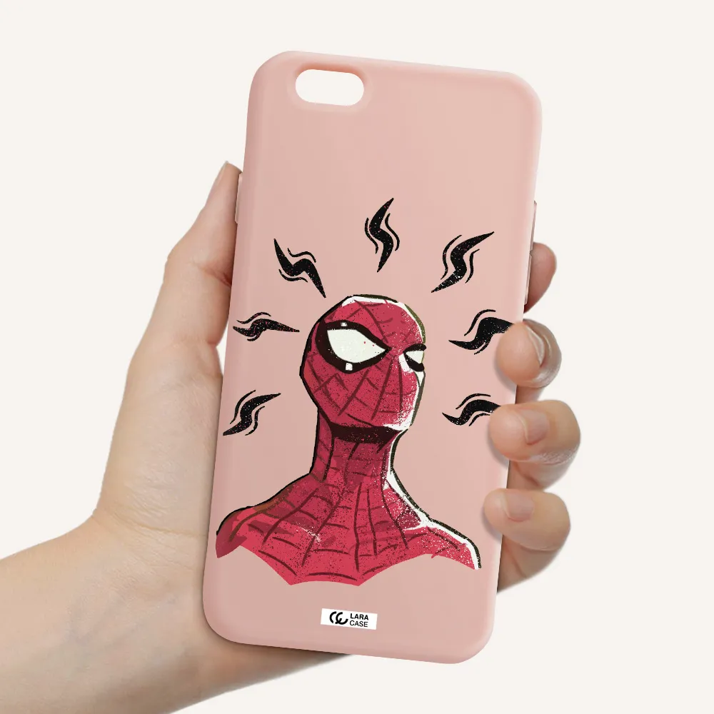 a cartoon of a red spider man Apple iPhone 6 Silicone pastel pink Case