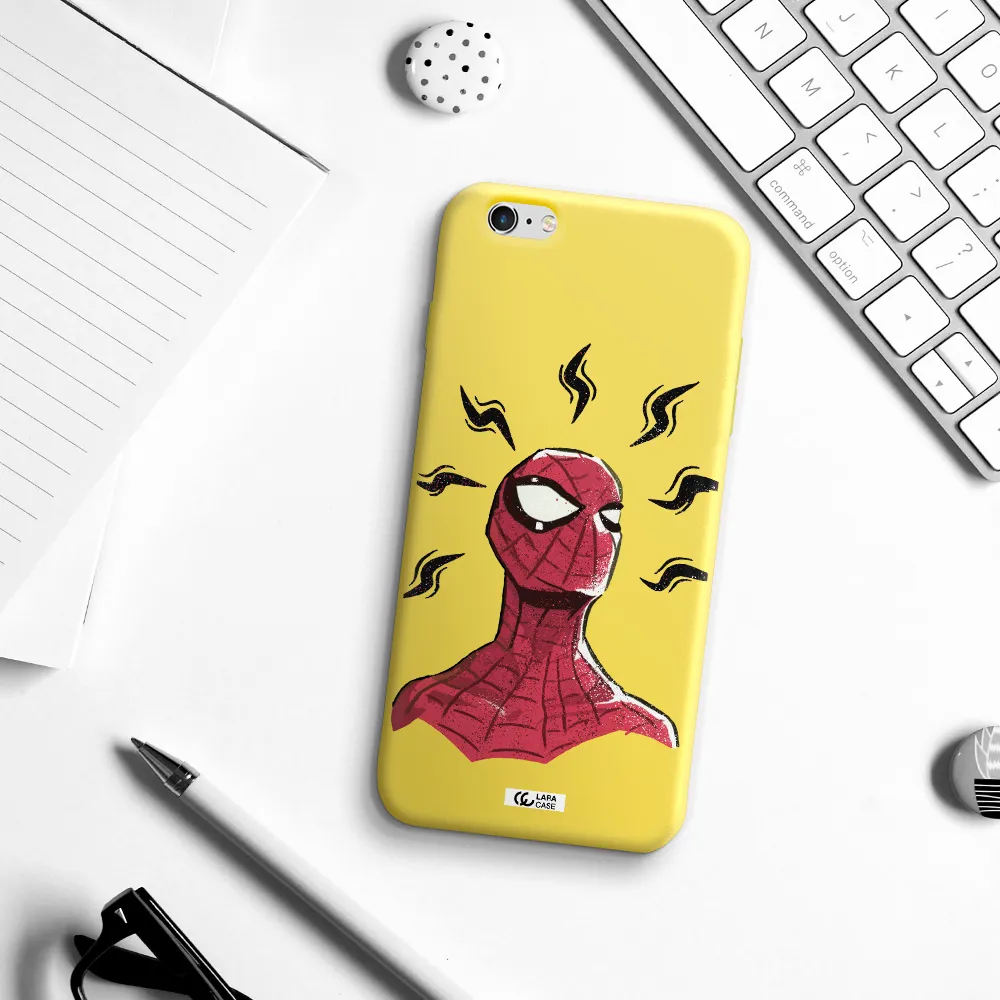 a cartoon of a red spider man Apple iPhone 6S Silicone canary yellow Case