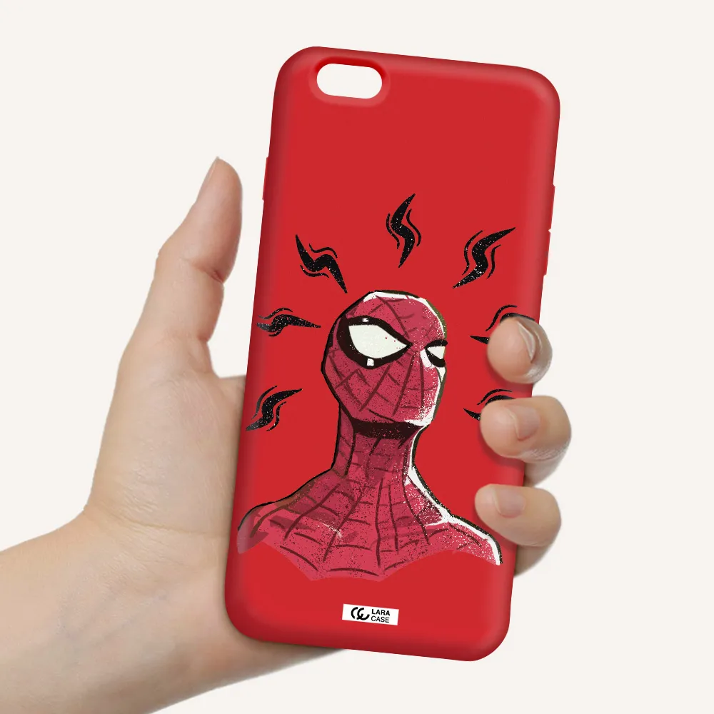 a cartoon of a red spider man Apple iPhone 6S Silicone Imperial Red Case