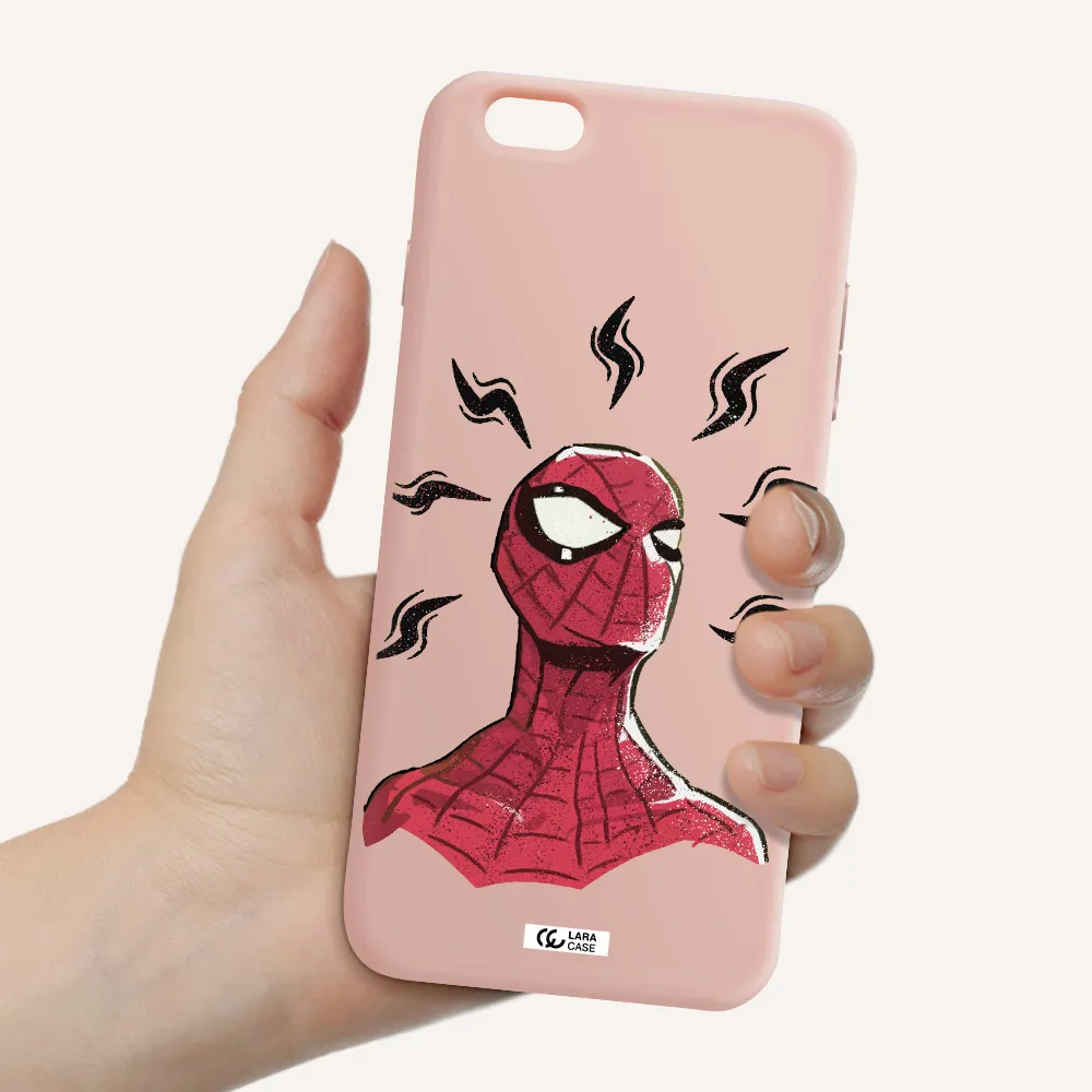 a cartoon of a red spider man Apple iPhone 6S Silicone pastel pink Case