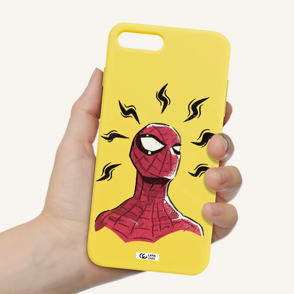 a cartoon of a red spider man Apple iPhone 7 plus Silicone canary yellow Case