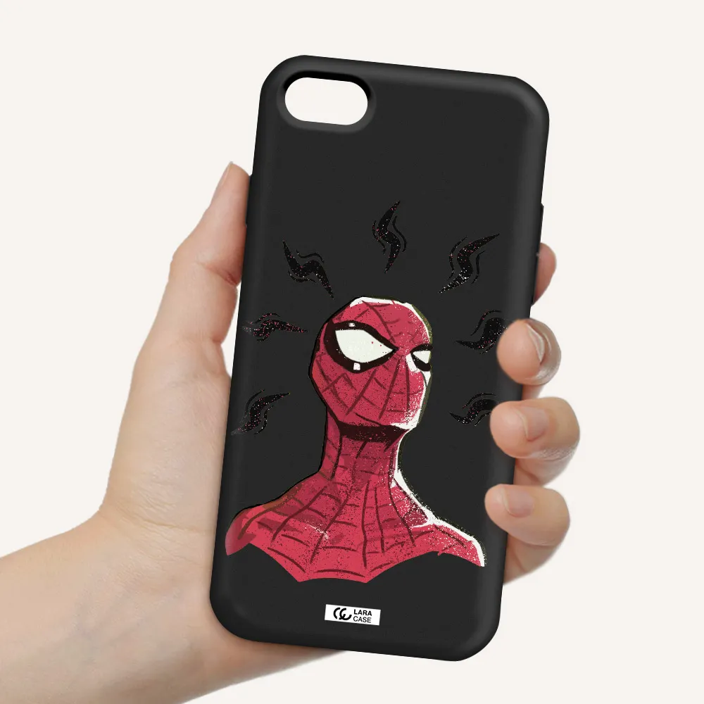 a cartoon of a red spider man Apple iPhone 7 Silicone black Case