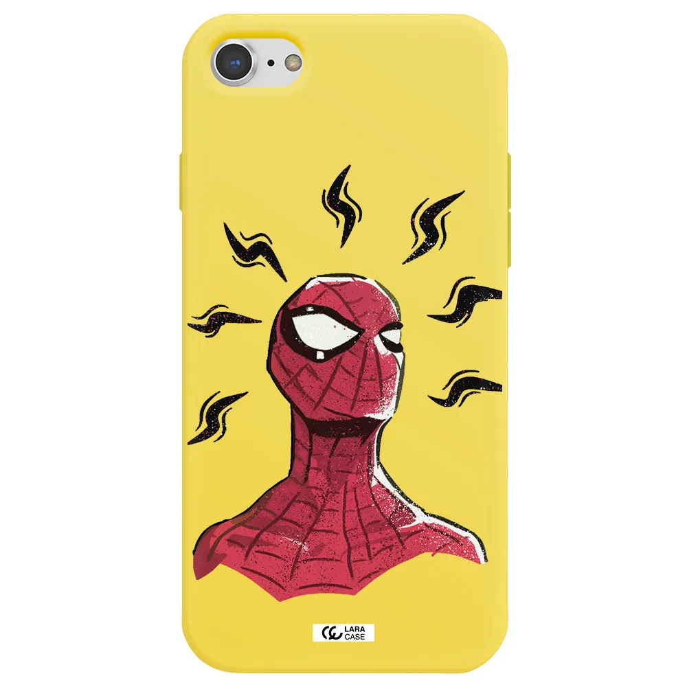 a cartoon of a red spider man Apple iPhone 7 Silicone canary yellow Case