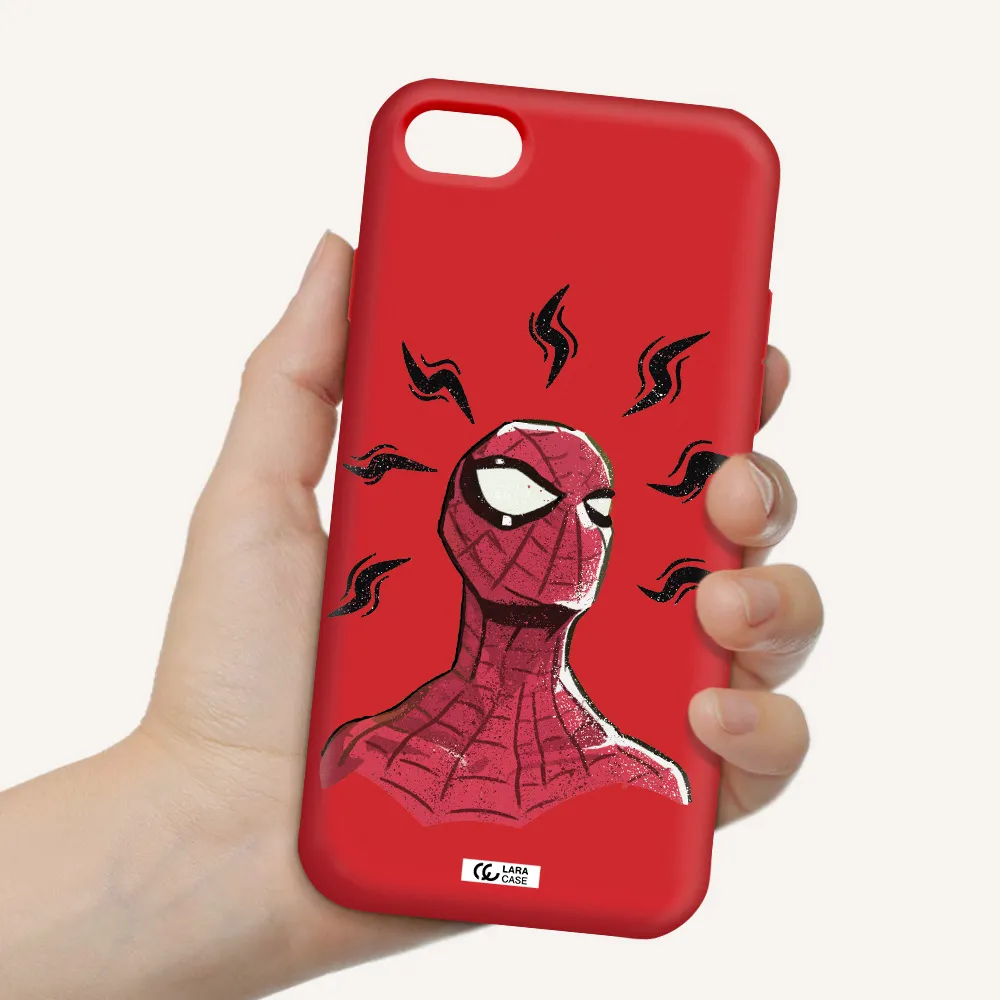a cartoon of a red spider man Apple iPhone 7 Silicone Imperial Red Case