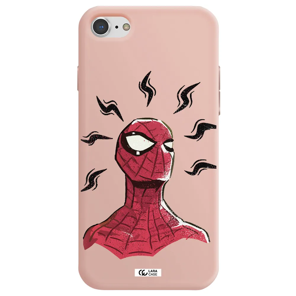 a cartoon of a red spider man Apple iPhone 7 Silicone pastel pink Case