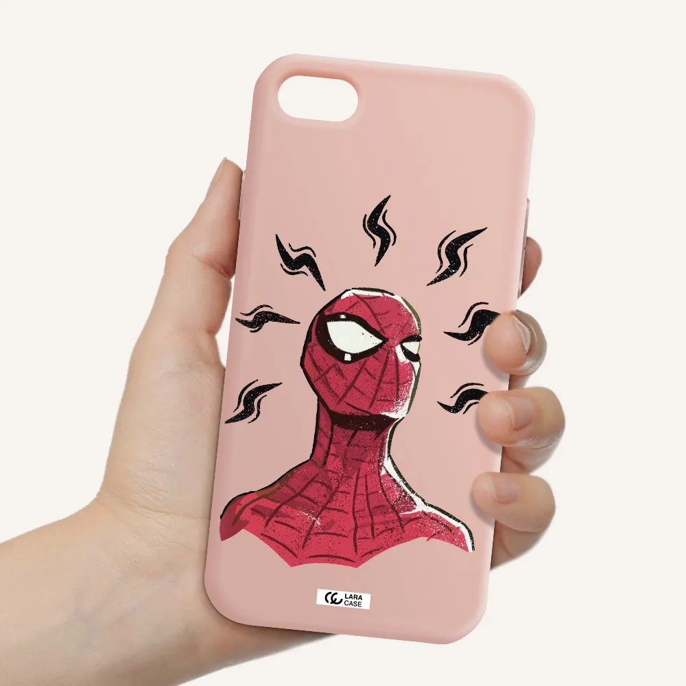 a cartoon of a red spider man Apple iPhone 7 Silicone pastel pink Case