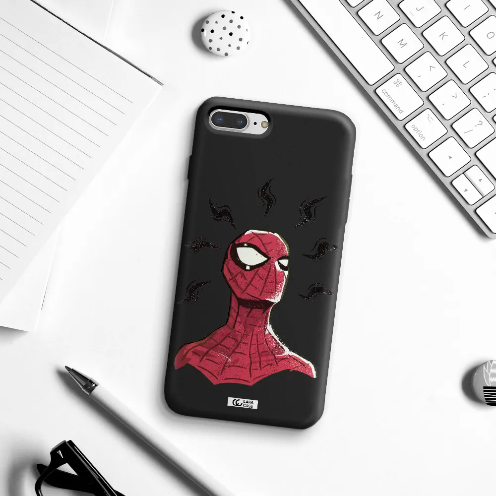 a cartoon of a red spider man Apple iPhone 8 plus Silicone black Case