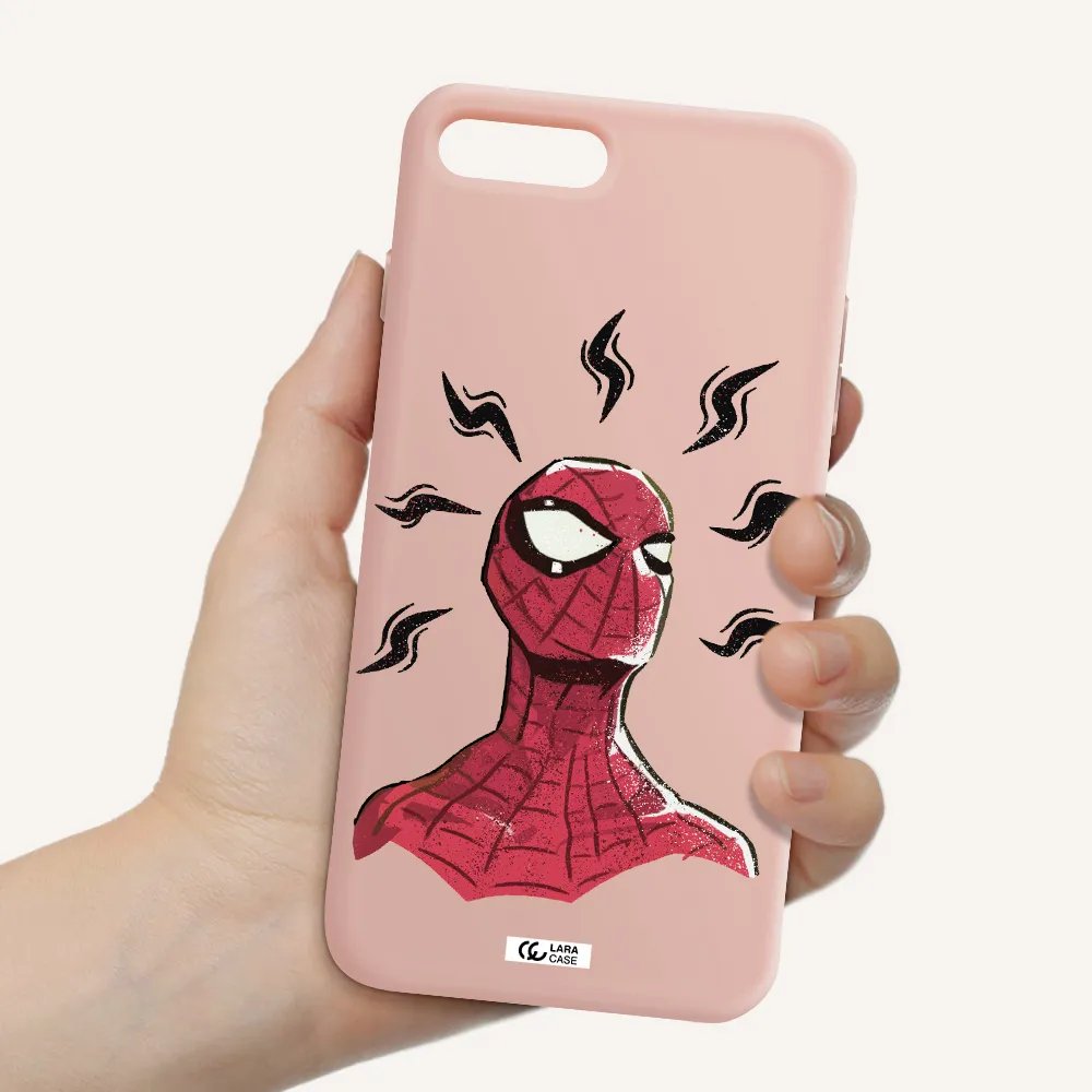 a cartoon of a red spider man Apple iPhone 8 plus Silicone pastel pink Case
