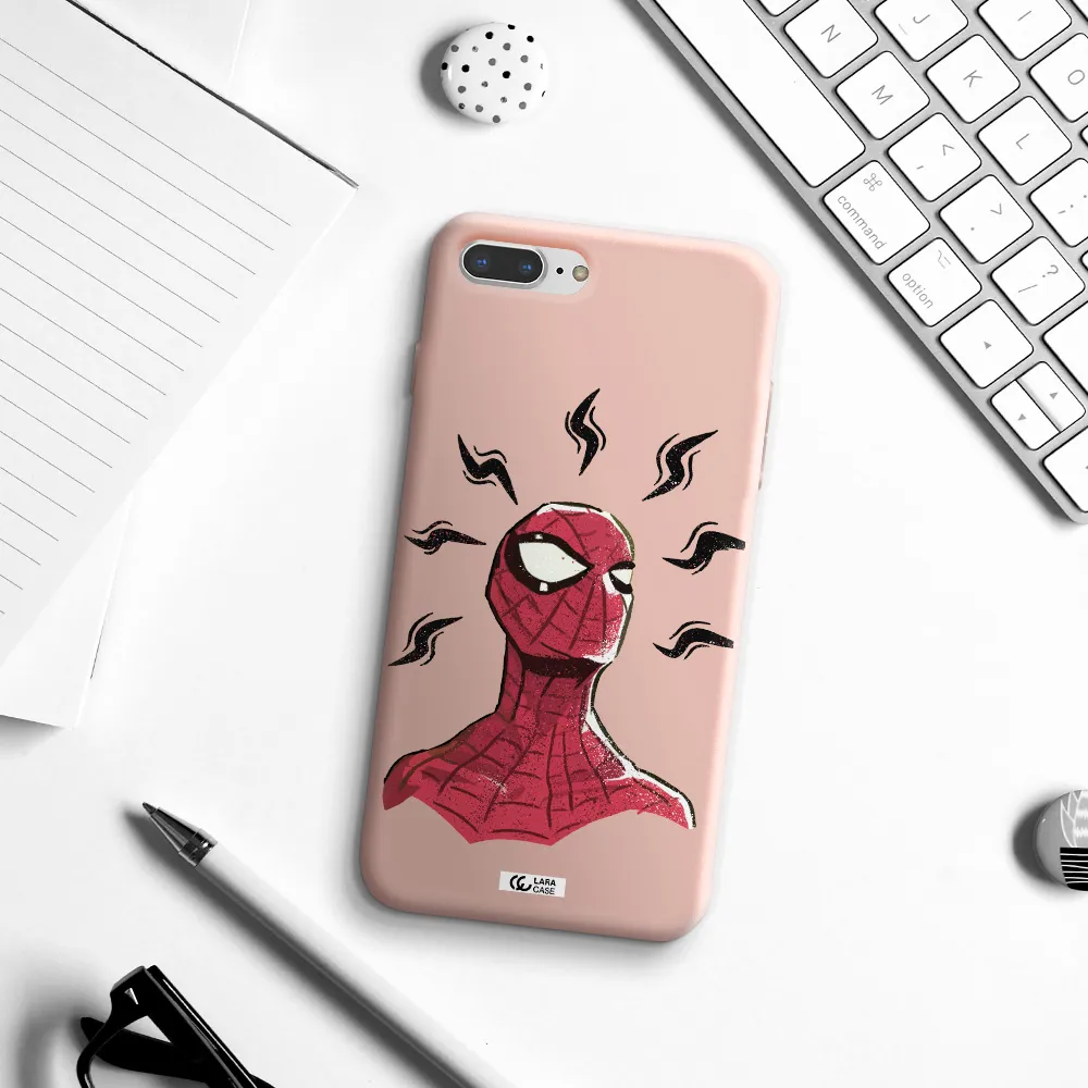 a cartoon of a red spider man Apple iPhone 8 plus Silicone pastel pink Case