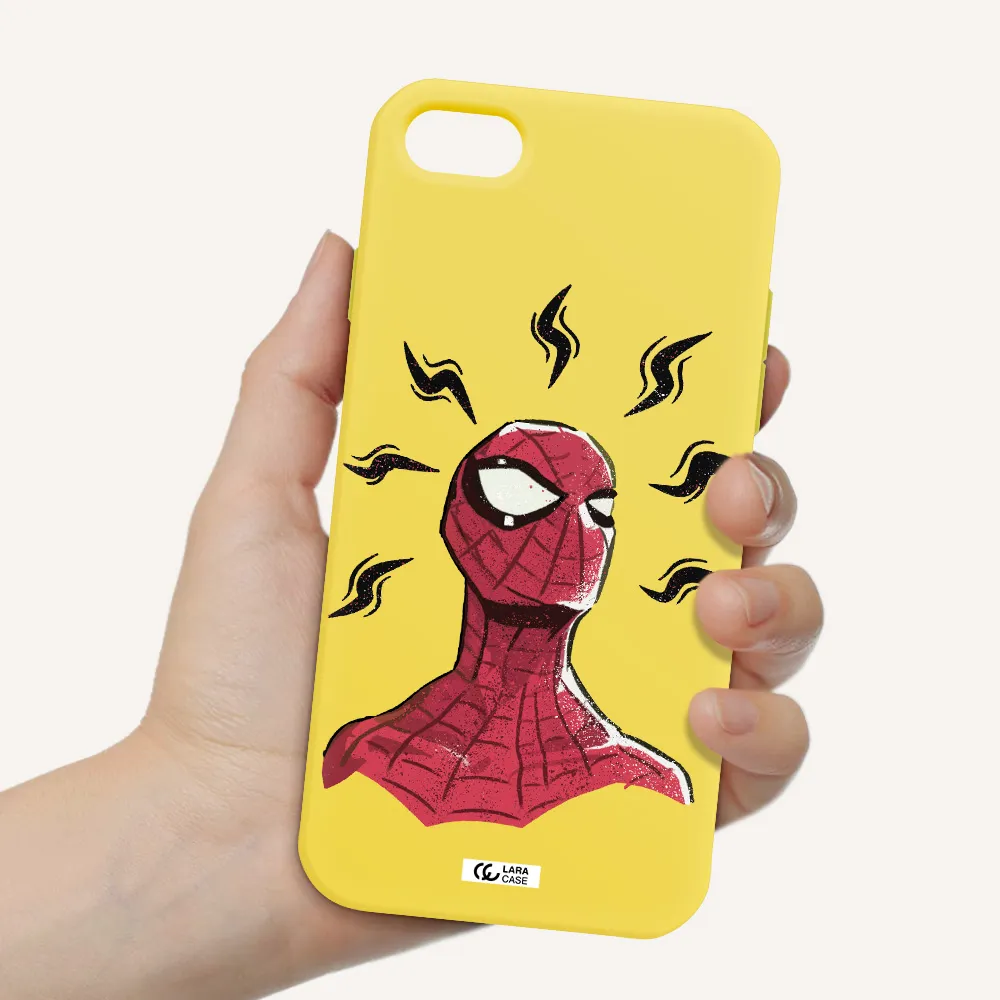 a cartoon of a red spider man Apple iPhone 8 Silicone canary yellow Case