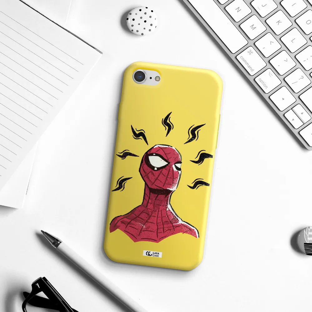 a cartoon of a red spider man Apple iPhone 8 Silicone canary yellow Case