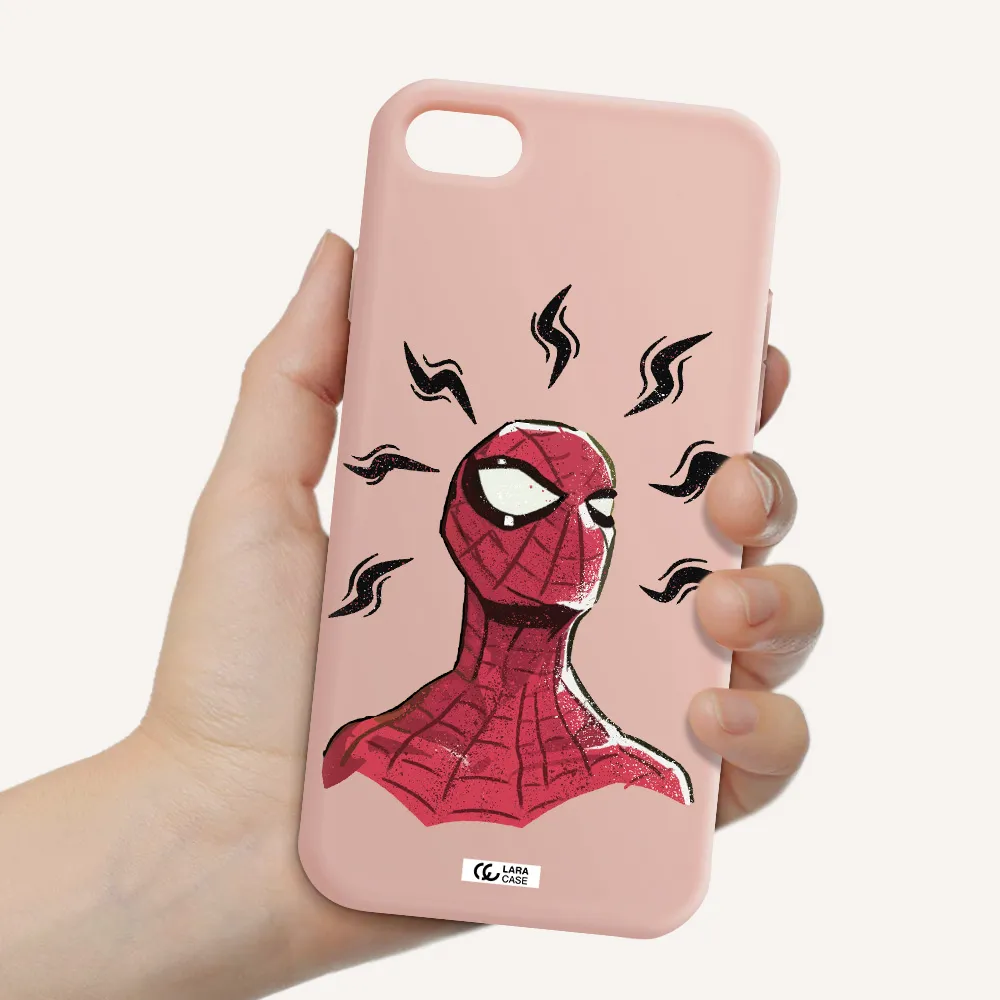 a cartoon of a red spider man Apple iPhone 8 Silicone pastel pink Case