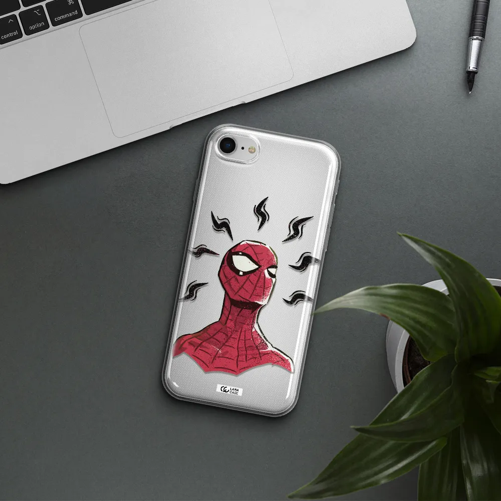 A Cartoon Of A Red Spider Man Apple Iphone Se 2020 Clear Tpu Case