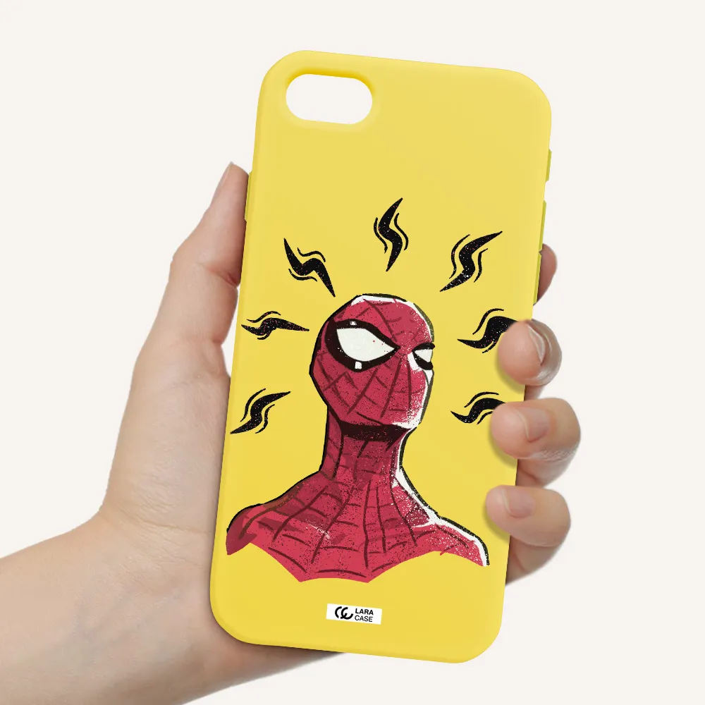 a cartoon of a red spider man Apple iPhone se 2020 Silicone canary yellow Case