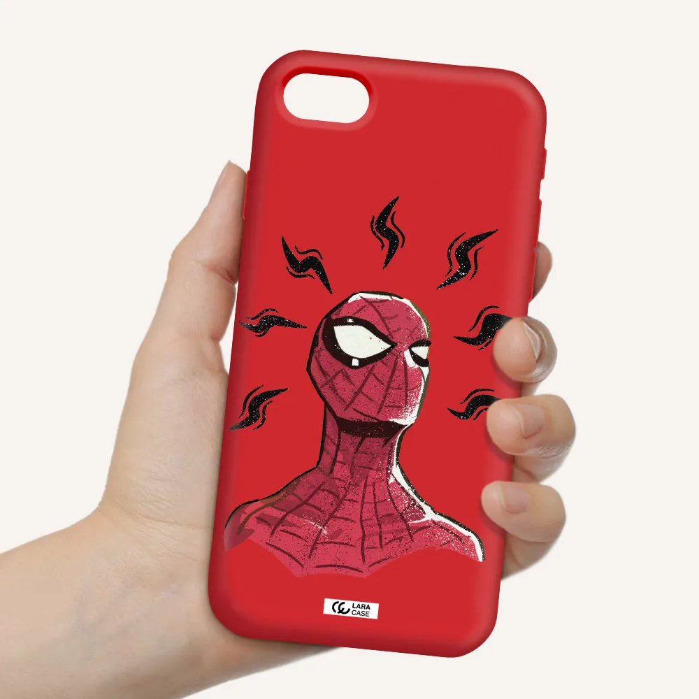 a cartoon of a red spider man Apple iPhone se 2020 Silicone Imperial Red Case