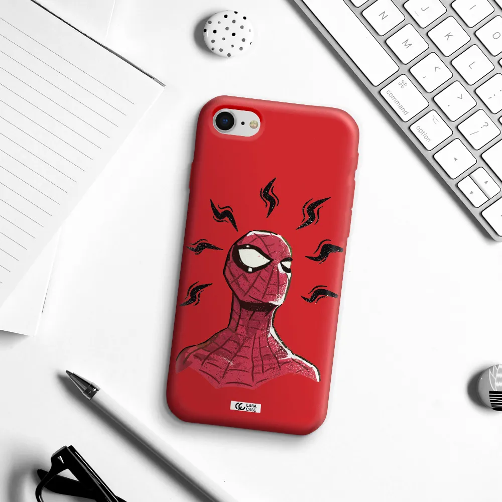 a cartoon of a red spider man Apple iPhone se 2020 Silicone Imperial Red Case