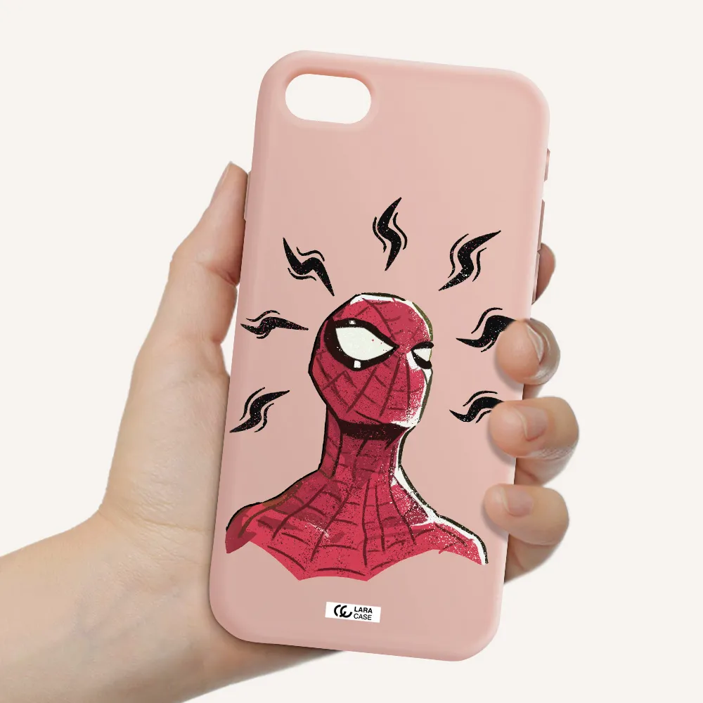 a cartoon of a red spider man Apple iPhone se 2020 Silicone pastel pink Case