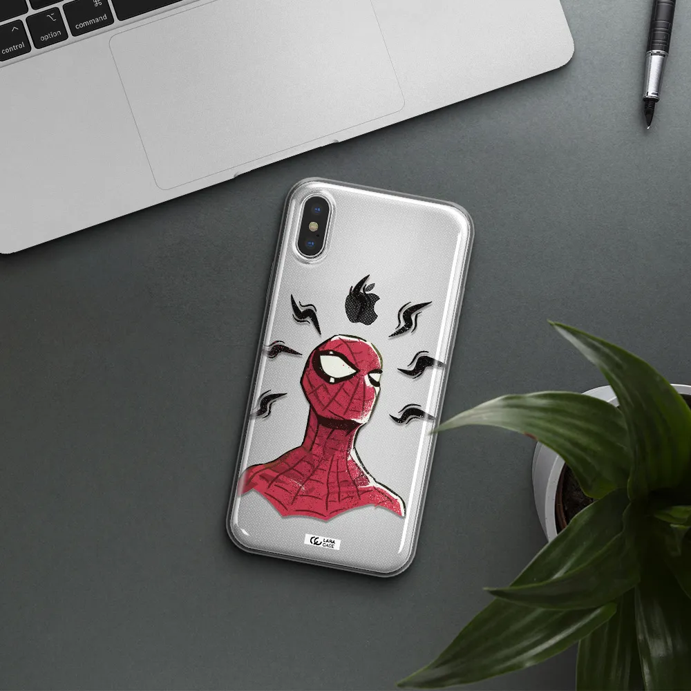 a cartoon of a red spider man Apple iPhone X Clear TPU Case