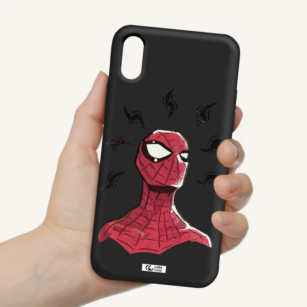 a cartoon of a red spider man Apple iPhone X Silicone black Case