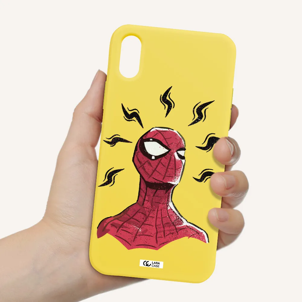 a cartoon of a red spider man Apple iPhone X Silicone canary yellow Case
