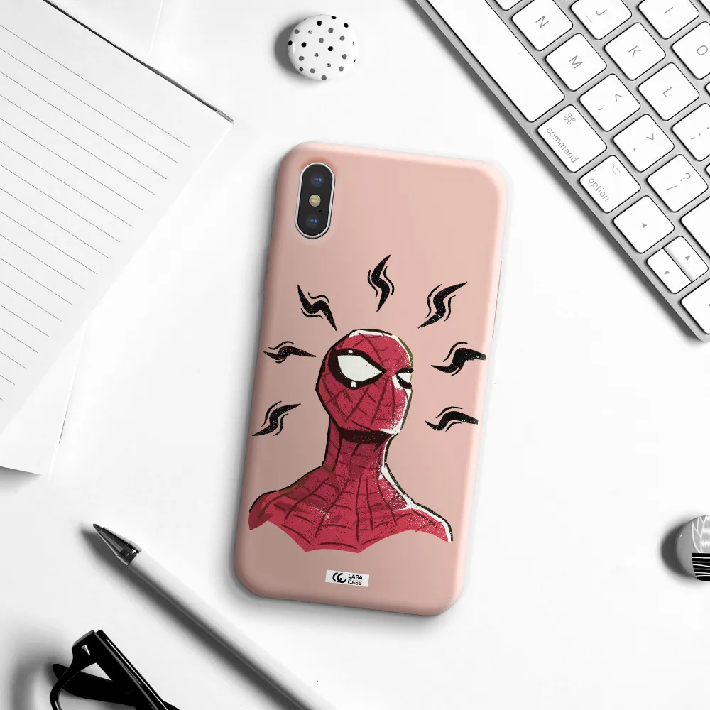 a cartoon of a red spider man Apple iPhone X Silicone pastel pink Case