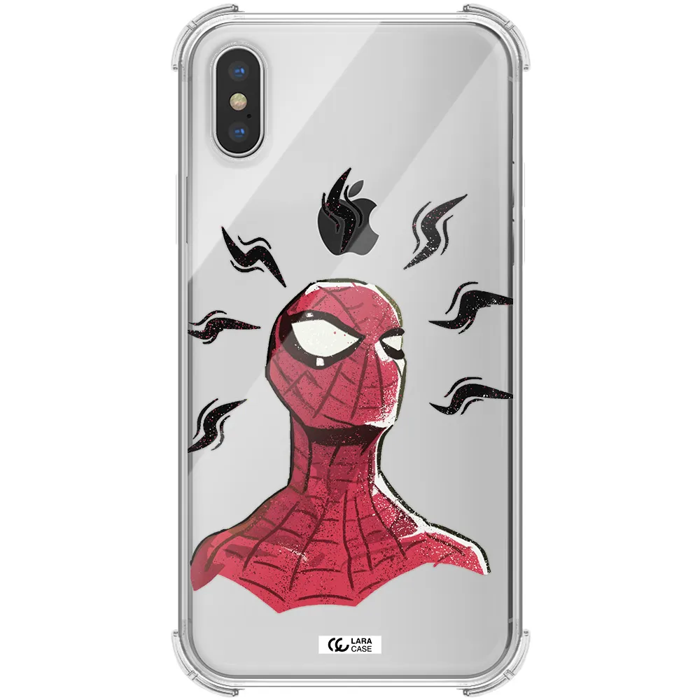 a cartoon of a red spider man Apple iPhone XS Clear PC Case