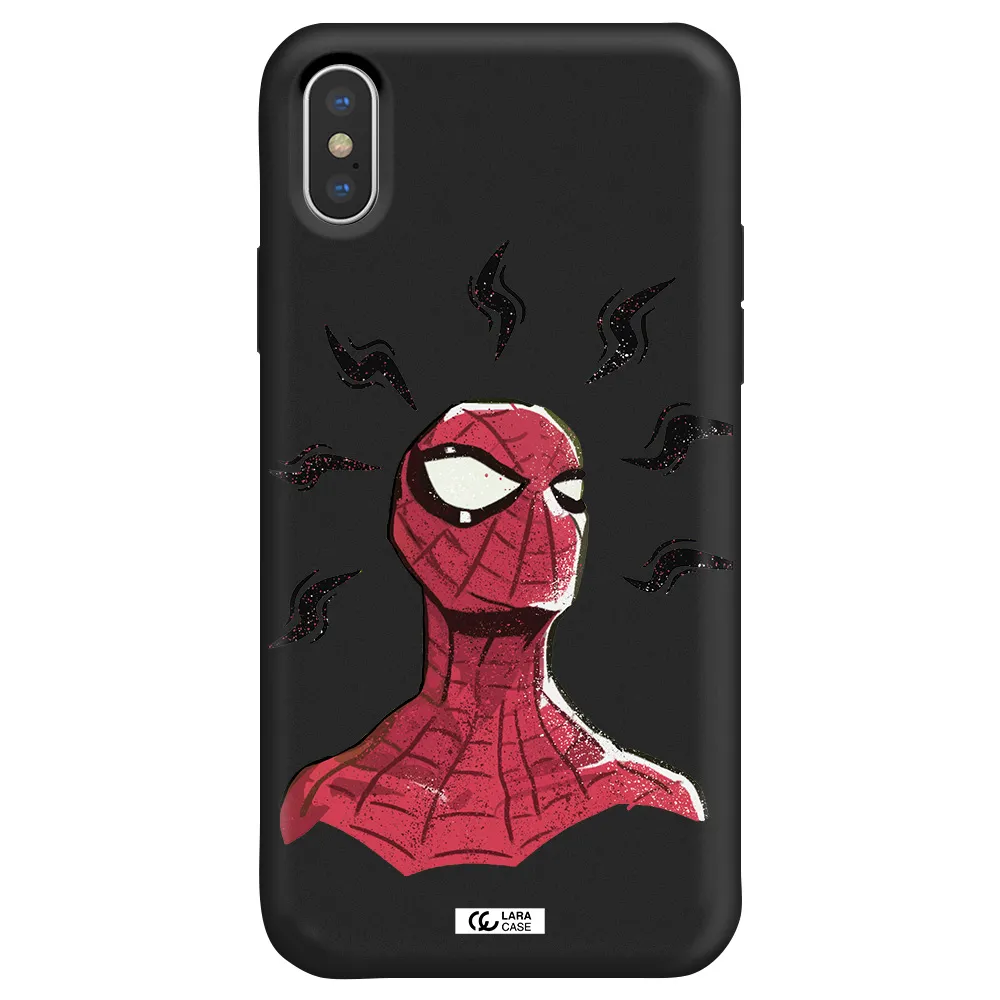 a cartoon of a red spider man Apple iPhone XS Silicone black Case