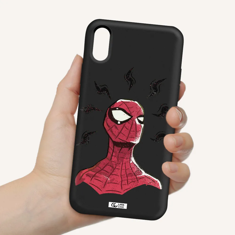 a cartoon of a red spider man Apple iPhone XS Silicone black Case