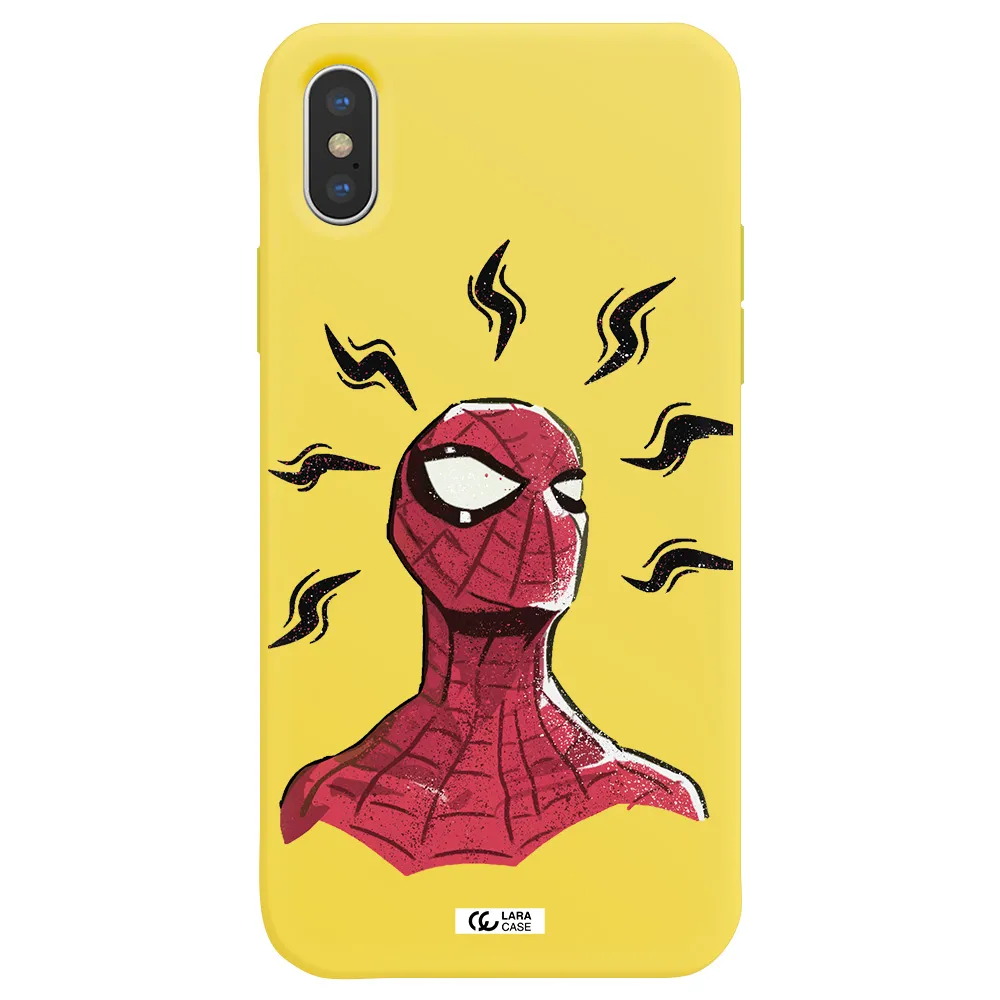 a cartoon of a red spider man Apple iPhone XS Silicone canary yellow Case