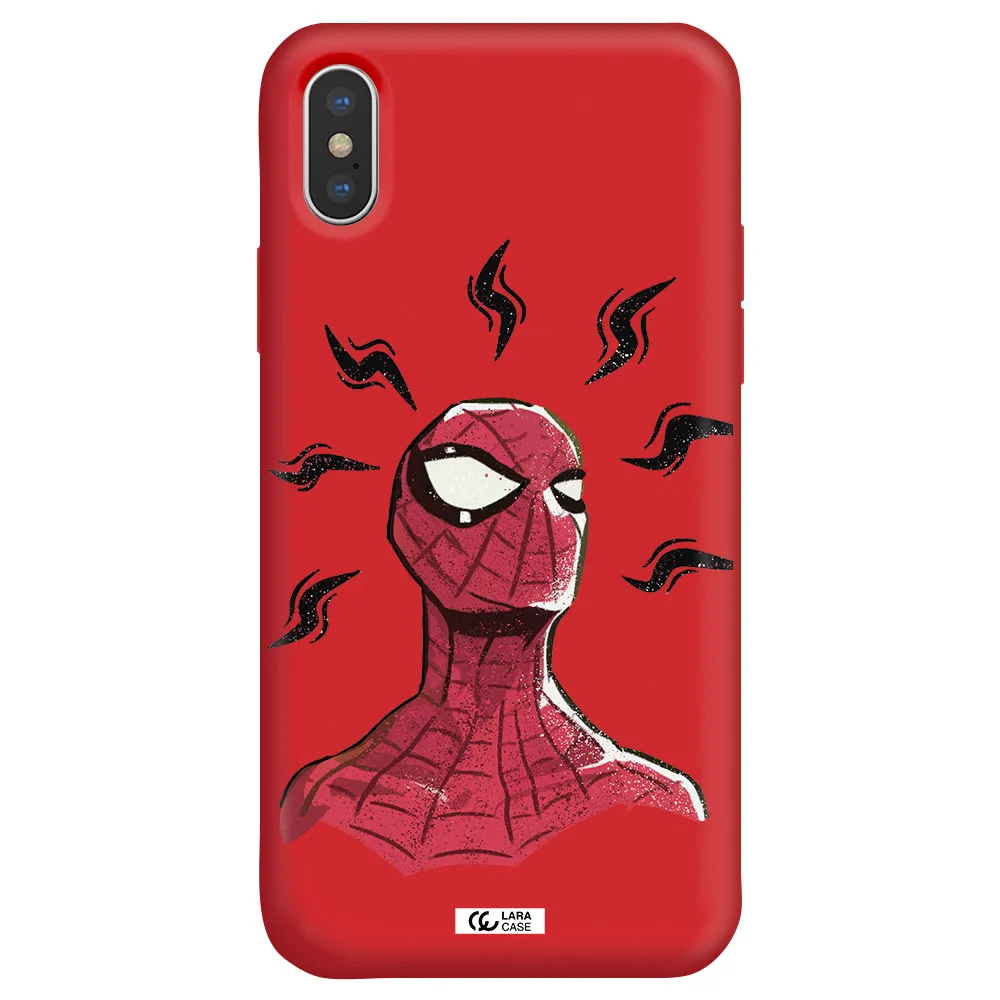a cartoon of a red spider man Apple iPhone XS Silicone Imperial Red Case