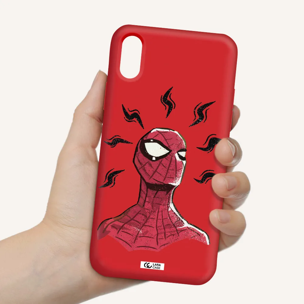 a cartoon of a red spider man Apple iPhone XS Silicone Imperial Red Case