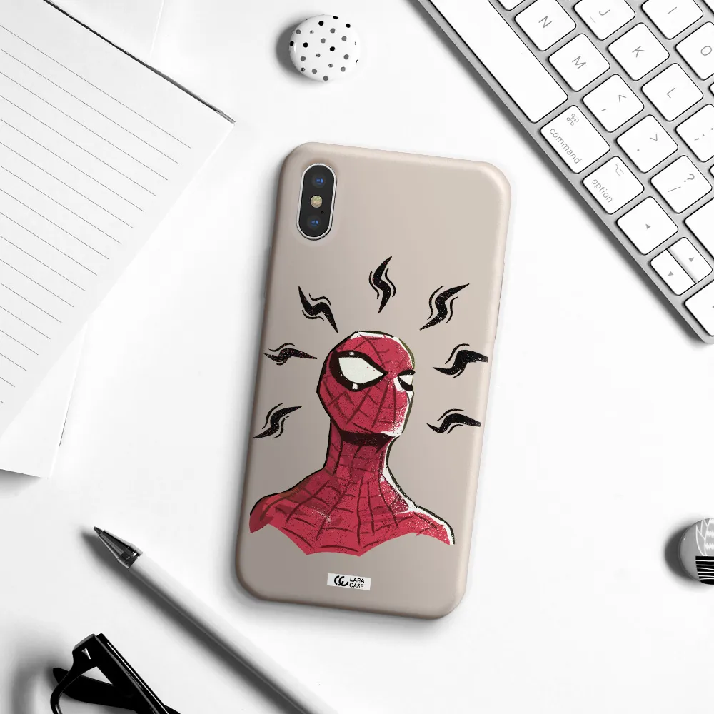 a cartoon of a red spider man Apple iPhone XS Silicone Stone Case