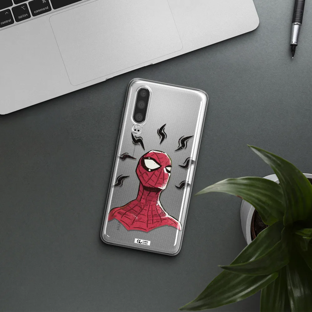 a cartoon of a red spider man Huawei P30 Clear TPU Case