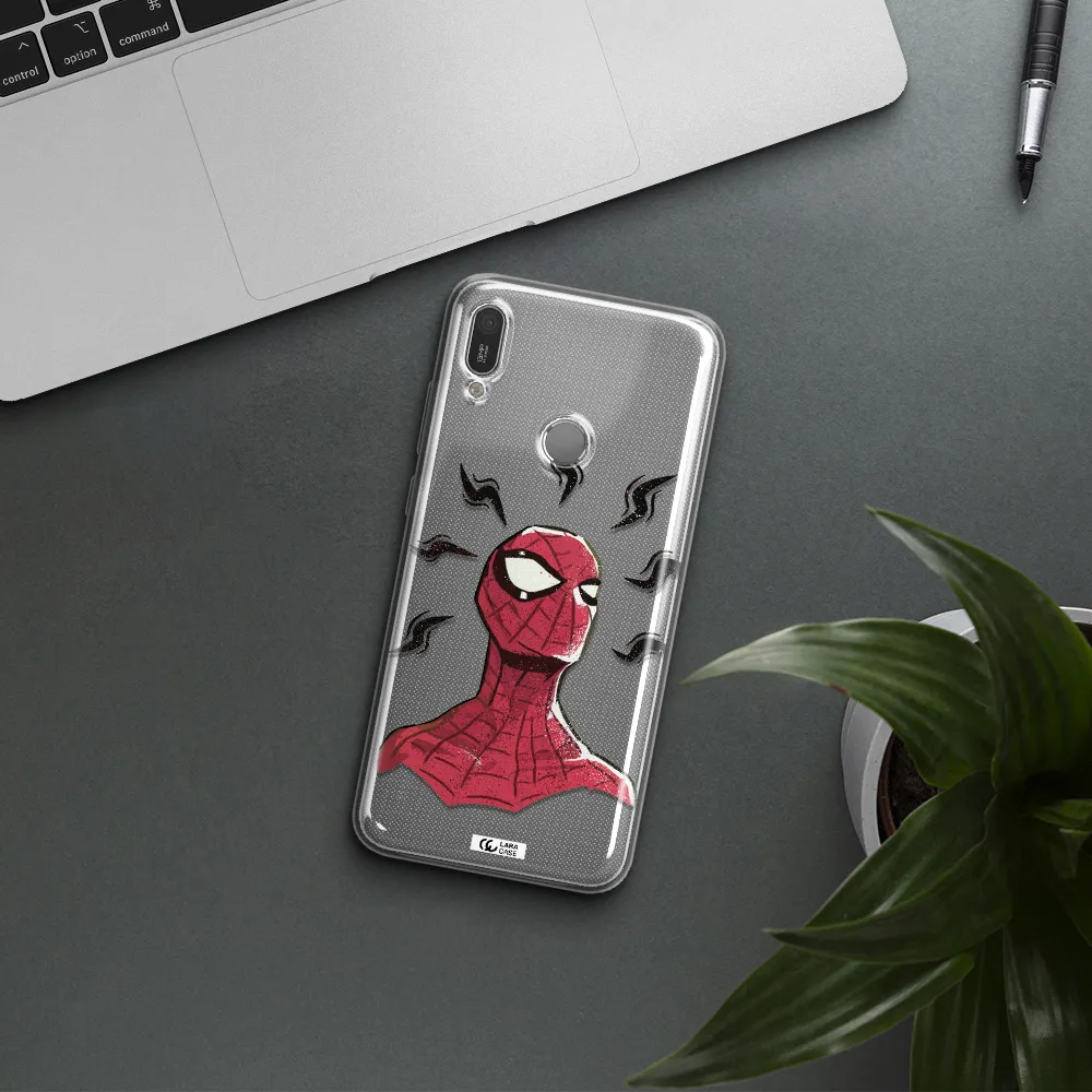 a cartoon of a red spider man Huawei Y6 2019 Clear TPU Case