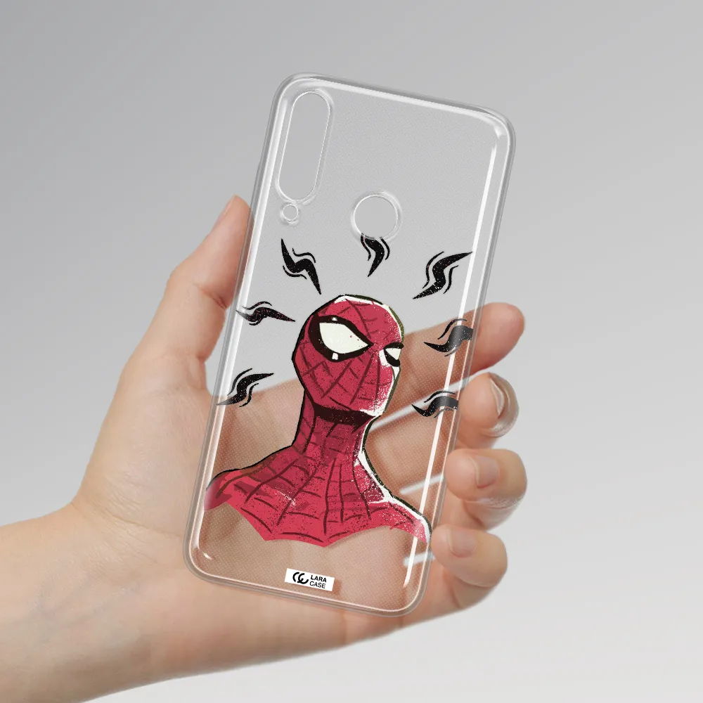a cartoon of a red spider man Huawei Y6P Clear TPU Case