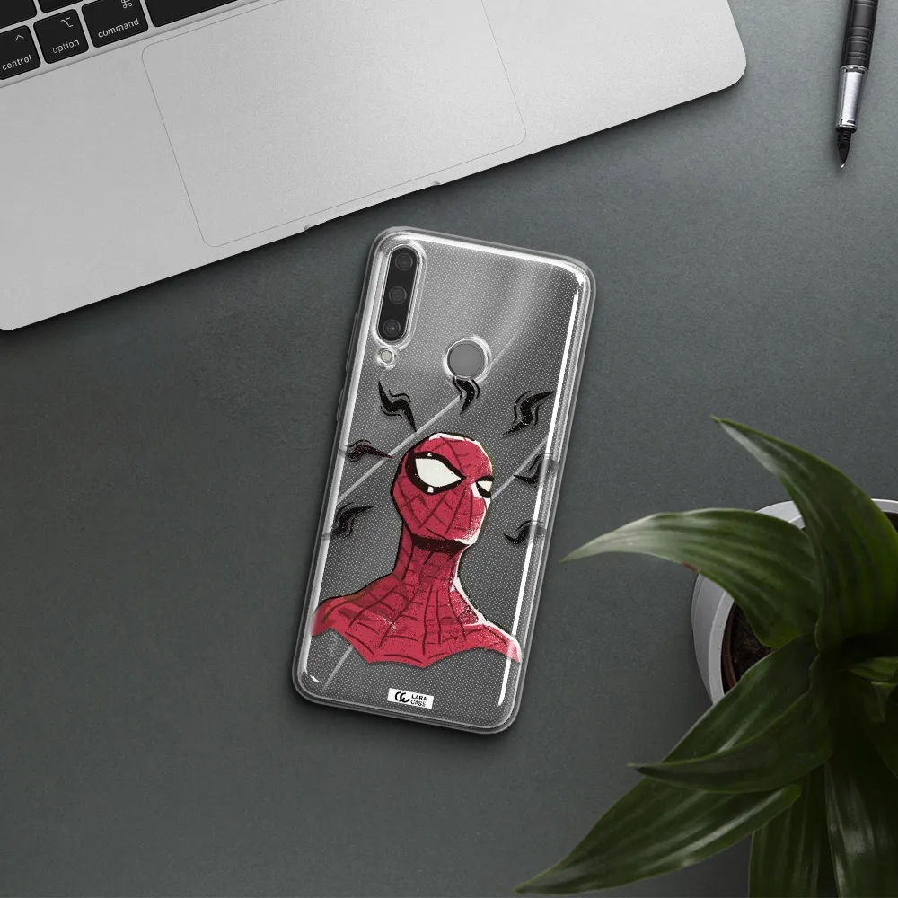 a cartoon of a red spider man Huawei Y6P Clear TPU Case