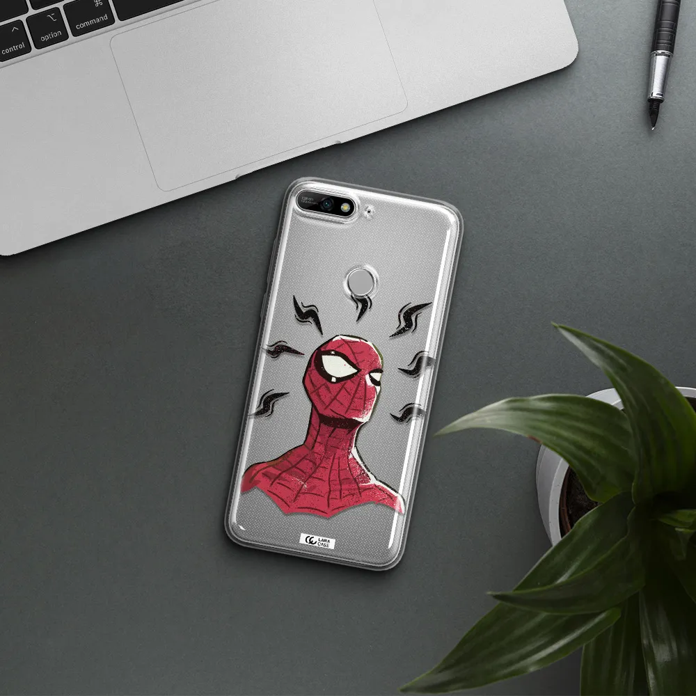 a cartoon of a red spider man Huawei Y7 2018 Clear TPU Case