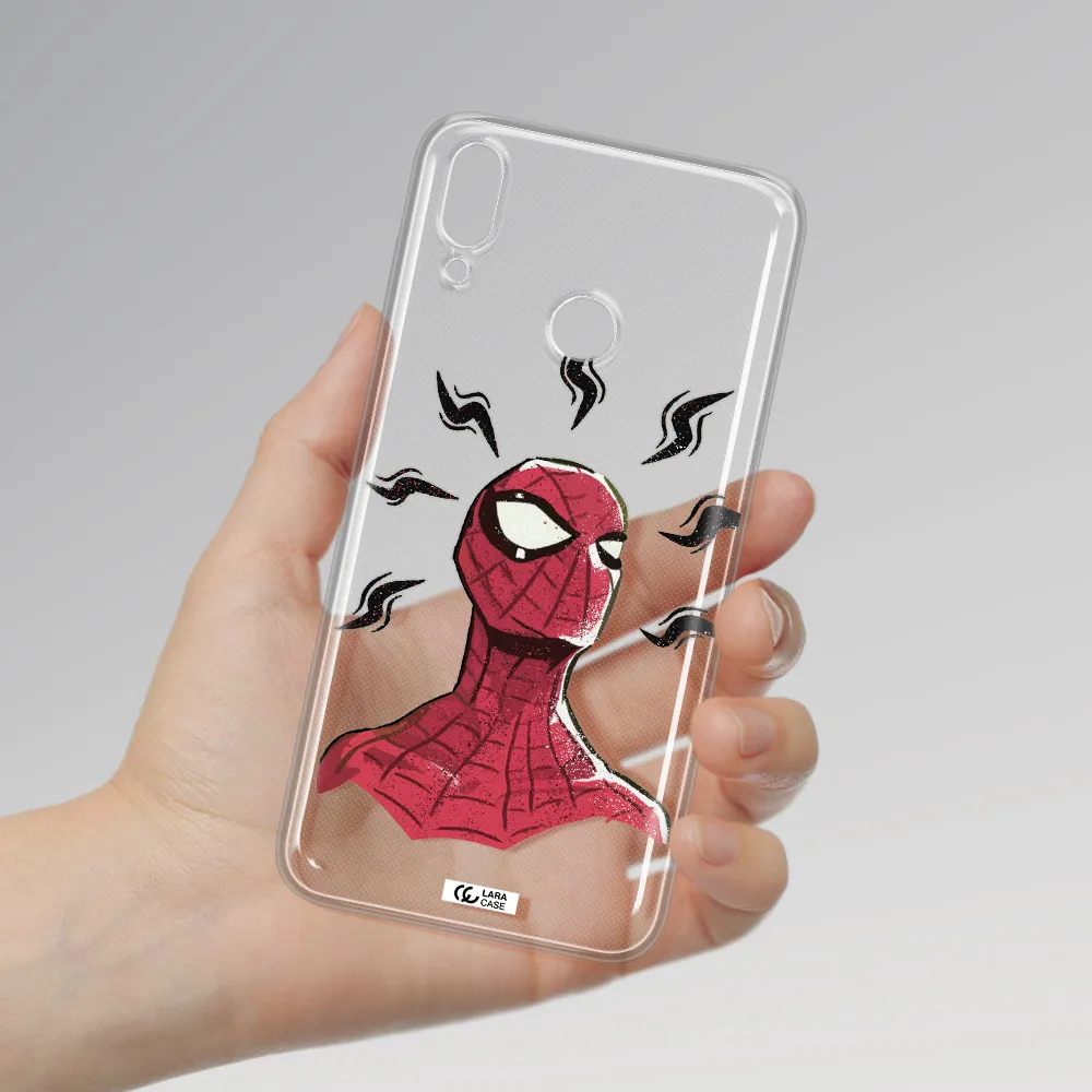 a cartoon of a red spider man Huawei Y7 2019 Clear TPU Case