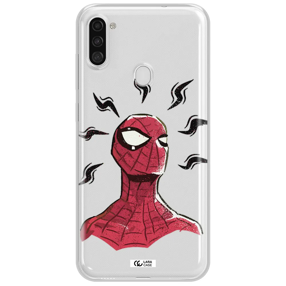 a cartoon of a red spider man Samsung A11 Clear TPU Case