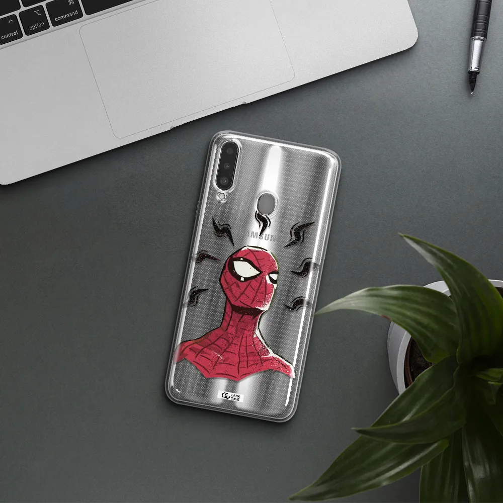 a cartoon of a red spider man Samsung A20S Clear TPU Case