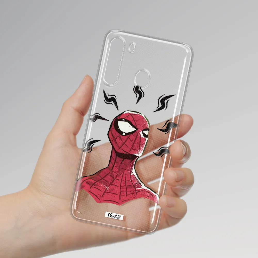 a cartoon of a red spider man Samsung A21 Clear TPU Case