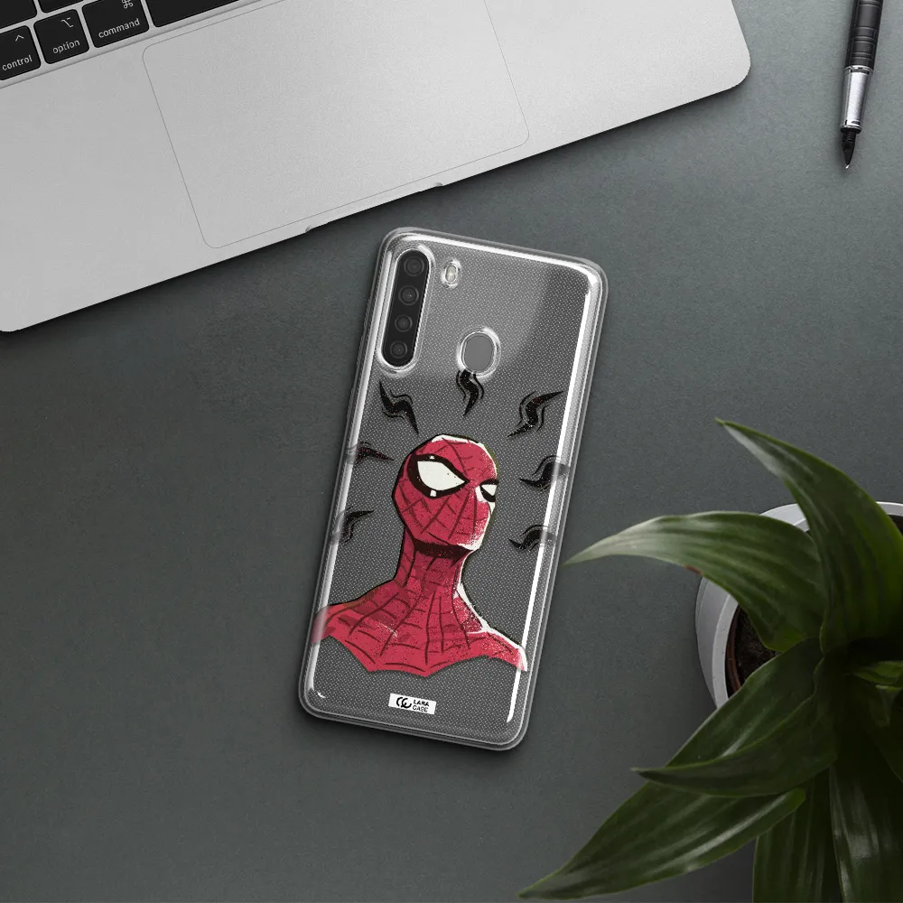 a cartoon of a red spider man Samsung A21 Clear TPU Case