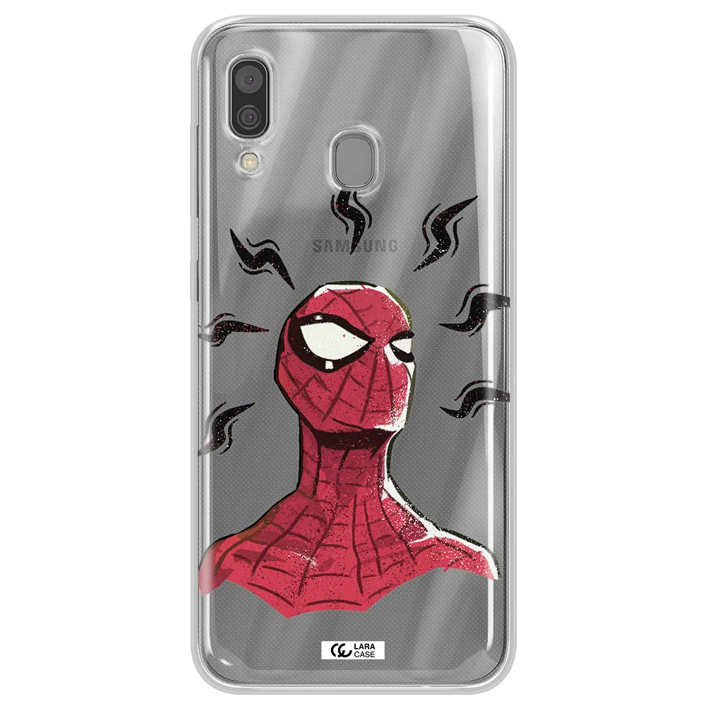 a cartoon of a red spider man Samsung A30 Clear TPU Case