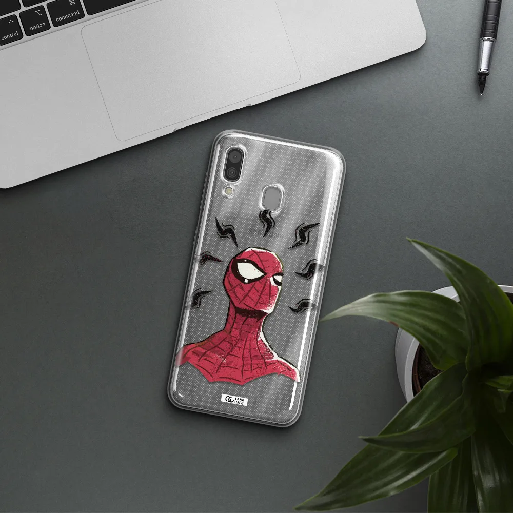 a cartoon of a red spider man Samsung A30 Clear TPU Case