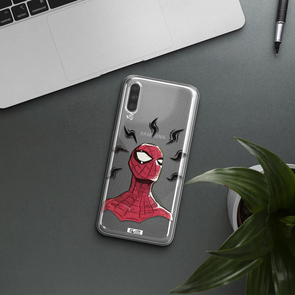 a cartoon of a red spider man Samsung A30S Clear TPU Case