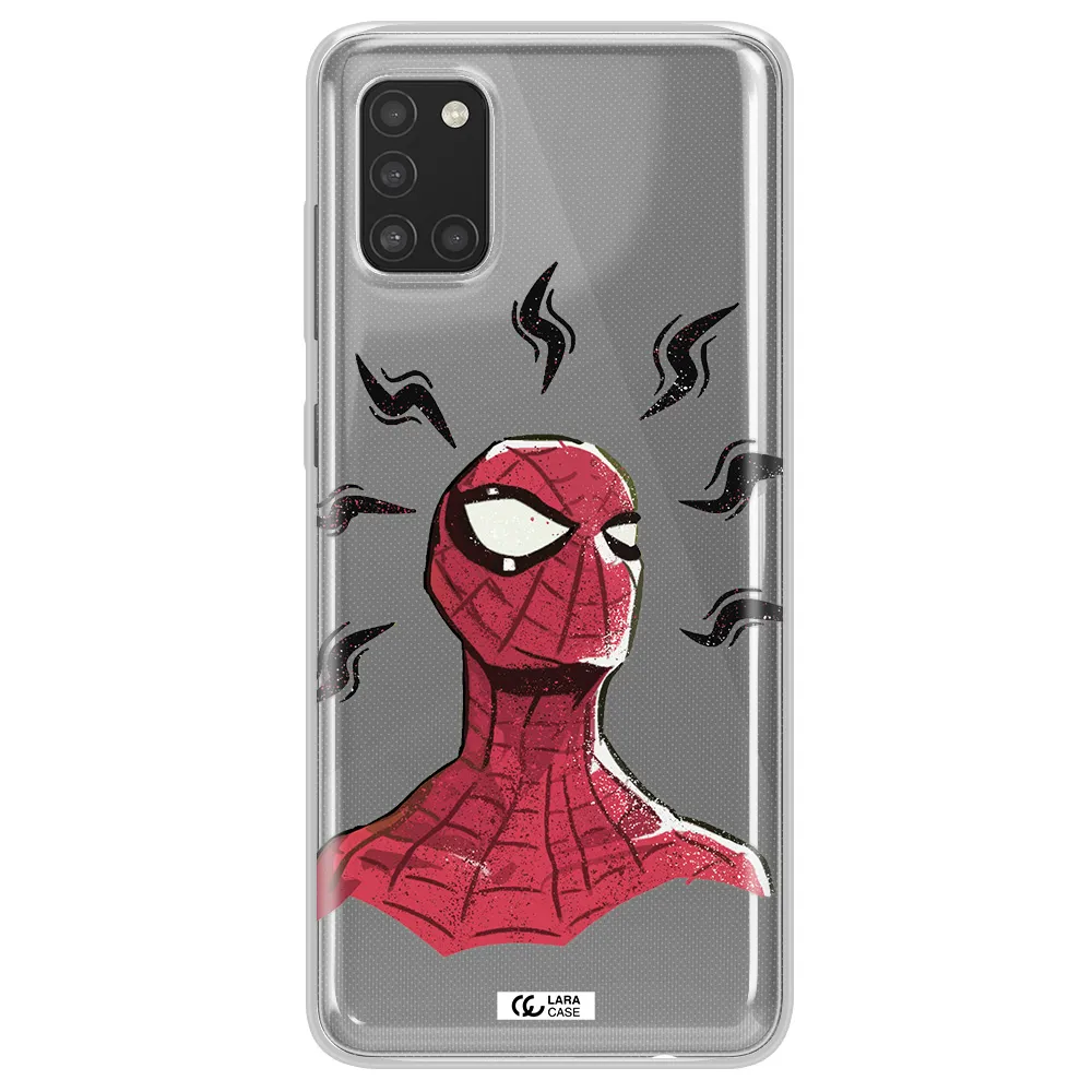 a cartoon of a red spider man Samsung A31 Clear TPU Case