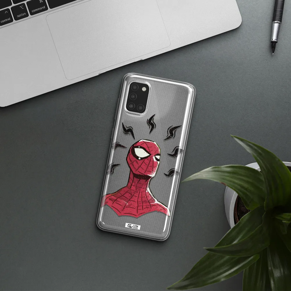 a cartoon of a red spider man Samsung A31 Clear TPU Case